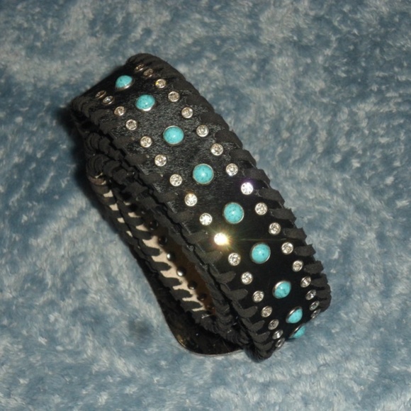 Turquoise Bead and Rhinestone studded western belt main image 7